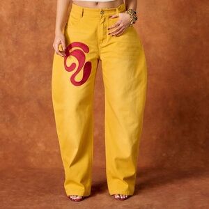 Yellow Flare & Wide Leg Jeans with Red Accent
